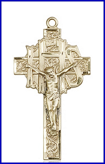 IHS Cross, 1-7/8" Solid 14kt Gold, Free Chain, # 63703