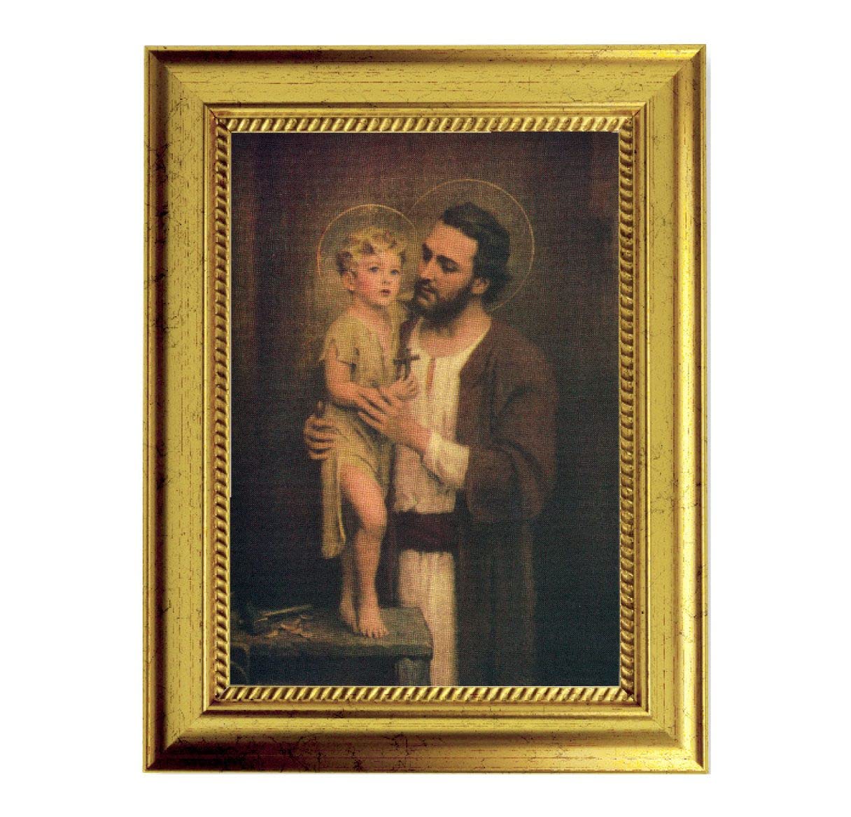 Chambers: St. Joseph & Child 6-3/4"x8-3/4 Antique Gold Frame with Rope Detail Lip, Textured # 27988