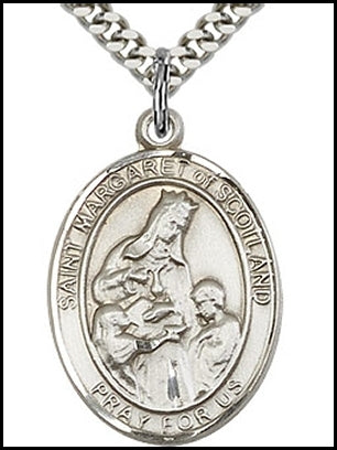St. Margaret of Scotland Medal, Sterling Silver, 1"x3/4", Your Choice of Chain, # 63844