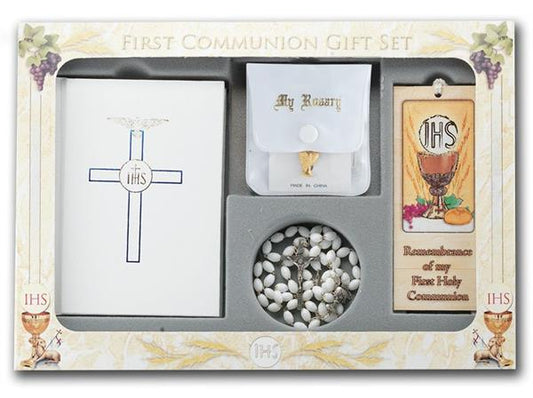 WHITE 6 PIECE DELUXE FIRST COMMUNION GIFT SET, # 6385