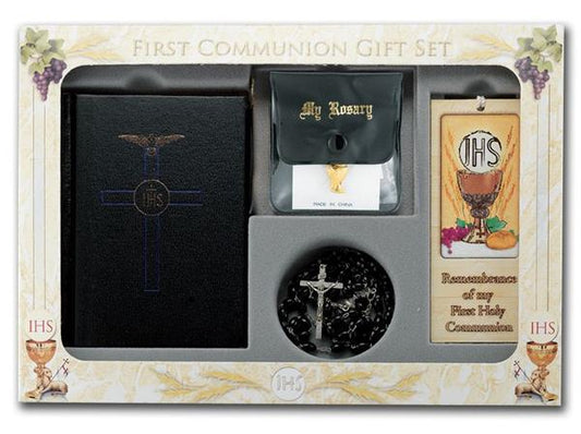 BLACK 6 PIECE DELUXE FIRST COMMUNION GIFT SET, # 6386