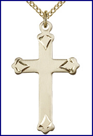 1-1/8" 14kt Gold Filled, Engraved Cross, Your Choice of Chain, # 63955