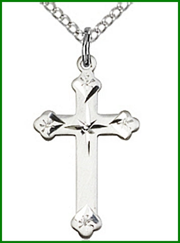 3/4" Engraved Cross, Sterling Silver, Your Choice of Chain, # 63968