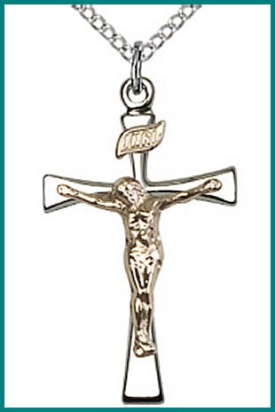 1-1/8" Gold Filled over Sterling Silver Crucifix, Your Choice of Chain, # 63980