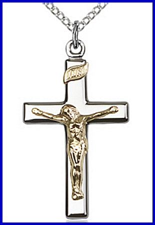 1-1/8" Gold Filled over Sterling Silver Crucifix, Your Choice of Chain, # 63981