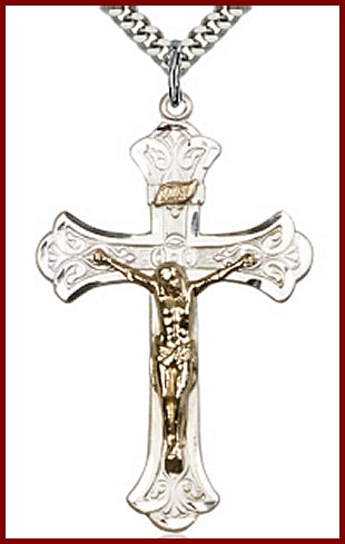 1-3/4" Gold Filled over Sterling Silver Crucifix, Your Choice of Chain, # 63982