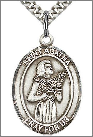 St. Agatha Medal, Sterling Silver, 1"x3/4", Your Choice of Chain, # 64004