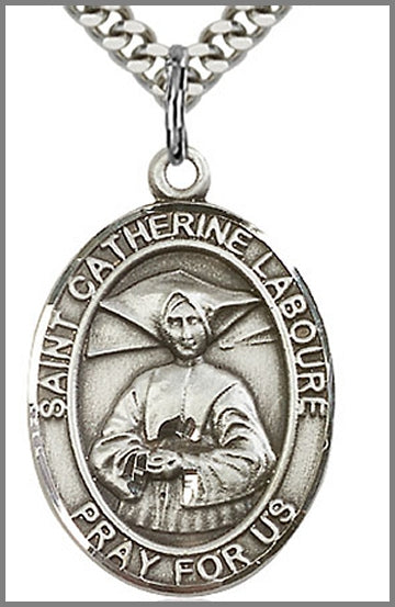 St. Catherine Lavoure Medal, Sterling Silver, 1"x3/4", Your choice of chain, # 64008