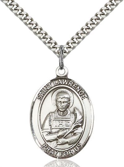 1"x3/4" Sterling Silver St. Lawrence Medal, 24" Chain, # 64015-sale