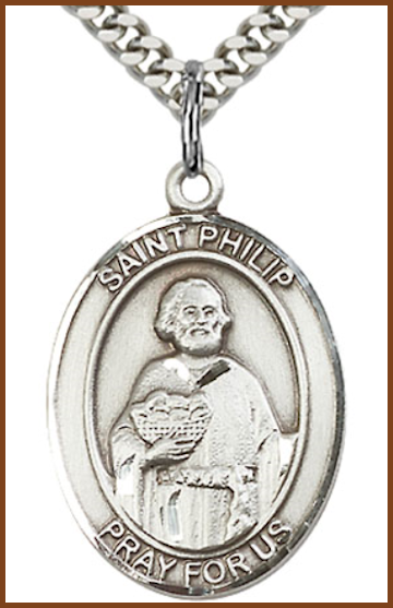 Sterling Silver St. Philip the Apostle Medal, 1" x 3/4", Your Choice of Chain, # 64018
