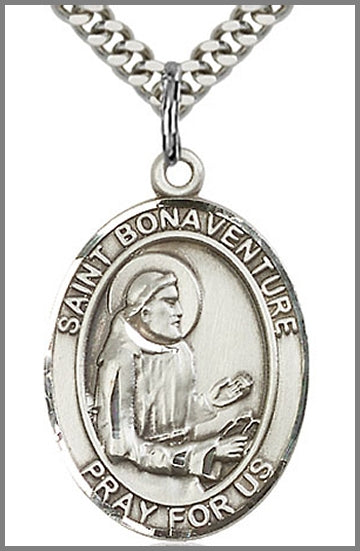 St. Bonaventure Medal, Sterling Silver, 1"x3/4", your choice of chain, # 64019