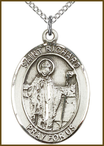 Sterling Silver Medal, 1" x 3/4", St. Richard, Your Choice of Chain, # 64021