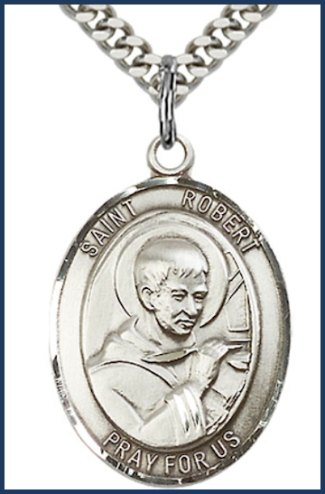 Sterling Silver Medal, 1" x 3/4", St. Robert Bellarmine, 24" Chain, # 64022-sale