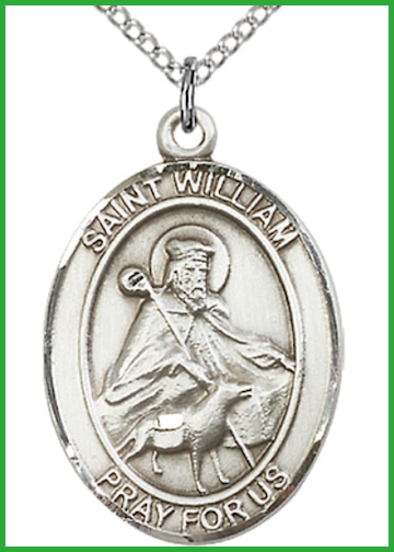 Sterling Silver Medal, 1"x3/4", St. William of Rochester, Your Choice of Chain, # 64024