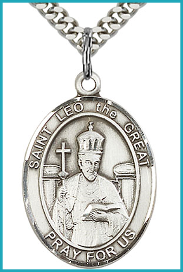 1"x3/4" Sterling Silver St. Leo the Great Medal, Your Choice of Chain, # 64025