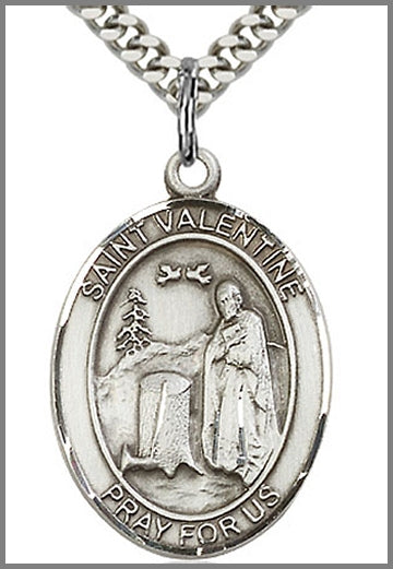 St. Valentine Medal, Sterling Silver, 1", Your choice of chain, # 64026