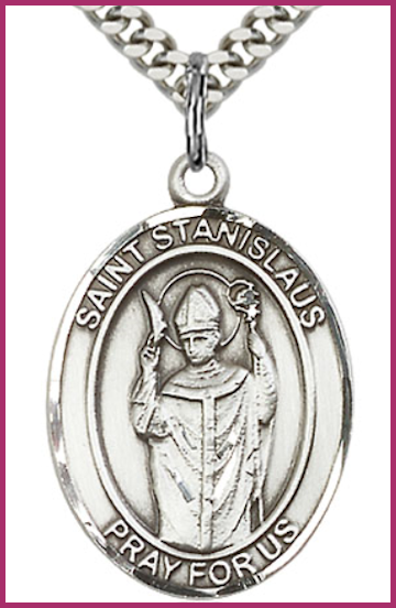 Sterling Silver Medal, 1"x3/4", St. Stanislaus, 24" Chain, # 64028-sale