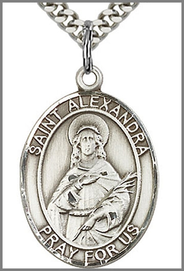 St. Alexandra Medal, Sterling Silver, 1"x3/4", Your Choice of Chain, # 64033