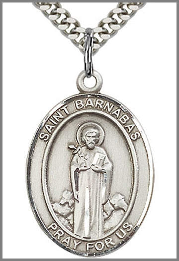 St. Barnabas Medal, Sterling Silver, 1"x3/4", Your Choice of Chain, # 64034