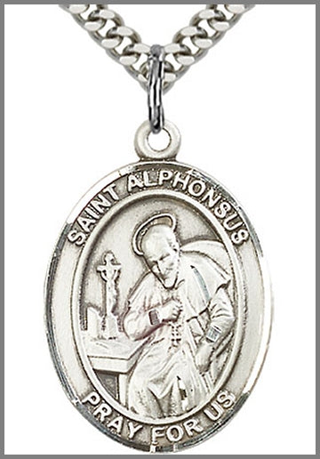 St. Alphonsus Liguori Medal, Sterling Silver, 1"x3/4", 24" Chain, # 64035-sale