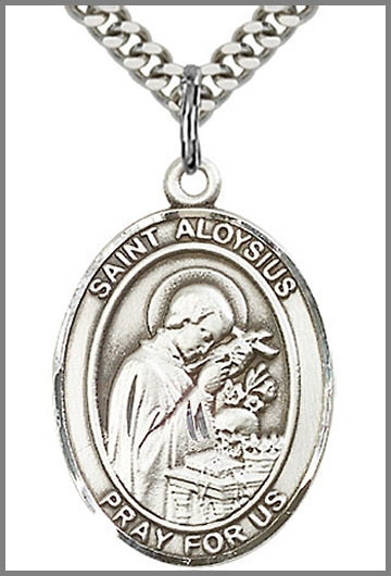 St. Aloysius Gonzaga Medal, Sterling Silver, 1"x3/4", 24" Chain, # 64036-sale