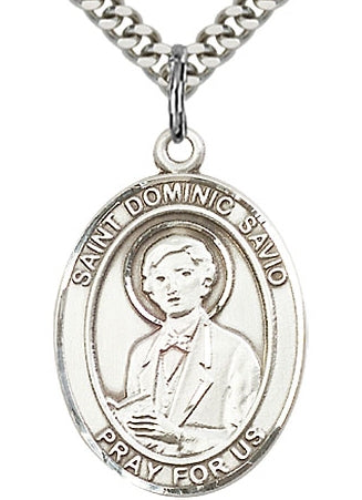 St. Dominic Savio Oval Medal, Sterling Silver, 1"x3/4", Your Choice of Chain, # 64037
