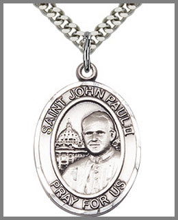 Saint John Paul II Medal, Sterling Silver, 1"x3/4", Your Choice of Chain, # 64040