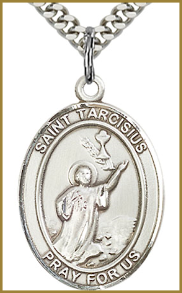 Sterling Silver Medal, 1"x3/4", St. Tarcisius, Your Choice of Chain, # 64044