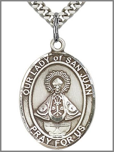 Our Lady of San Juan Medal, Sterling Silver, 1"x3/4", Your Choice of Chain, # 64045