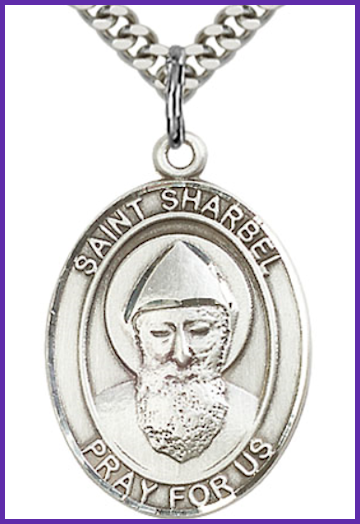 Sterling Silver Medal, 1"x3/4", St. Sharbel, 24" Chain, # 64047-sale