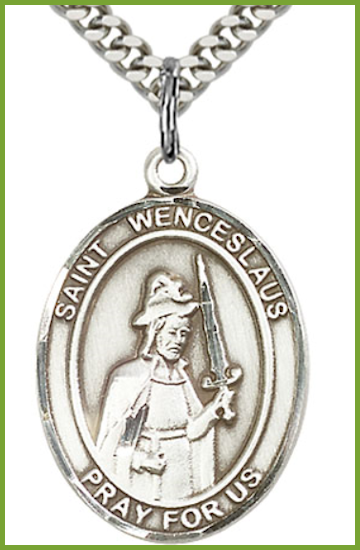 Sterling Silver Medal, 1"x3/4", St. Wenceslaus, Your Choice of Chain, # 64048