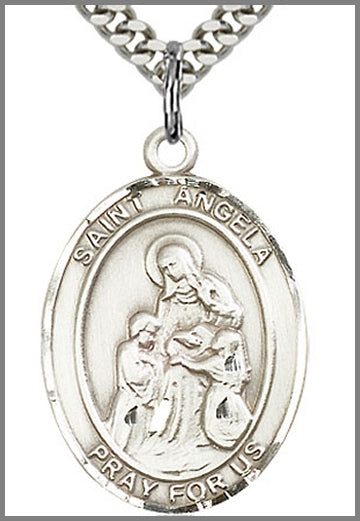 St. Angela Merici Medal, Sterling Silver, 1"x3/4", Your Choice of Chain, # 64052