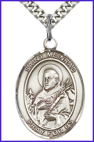 1"x3/4" Sterling Silver St. Meinrad of Einsiedeln Medal, Your Choice of Chain, # 64054