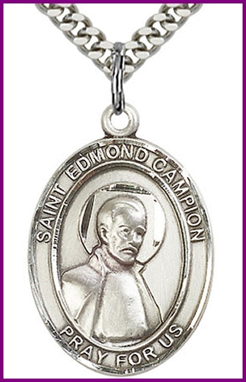 St. Edmund Campion Medal, Sterling Silver, 1"x3/4", Your choice of chain, # 64056