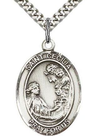 St. Cecilia Fine Pewter Charm Medal, 1/2" tall, Your Choice of Chain, # 10716