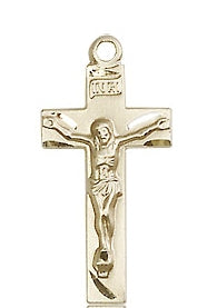 Crucifix in Solid 18kt Gold, 13/16", Free Chain, # 64098