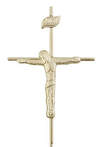 Crucifix in Solid 18kt Gold, 1-1/4", Free Chain, # 64102