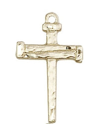 Nail Cross in Solid 14kt Gold, 3/4" (not incl top ring), Free Chain, # 64109