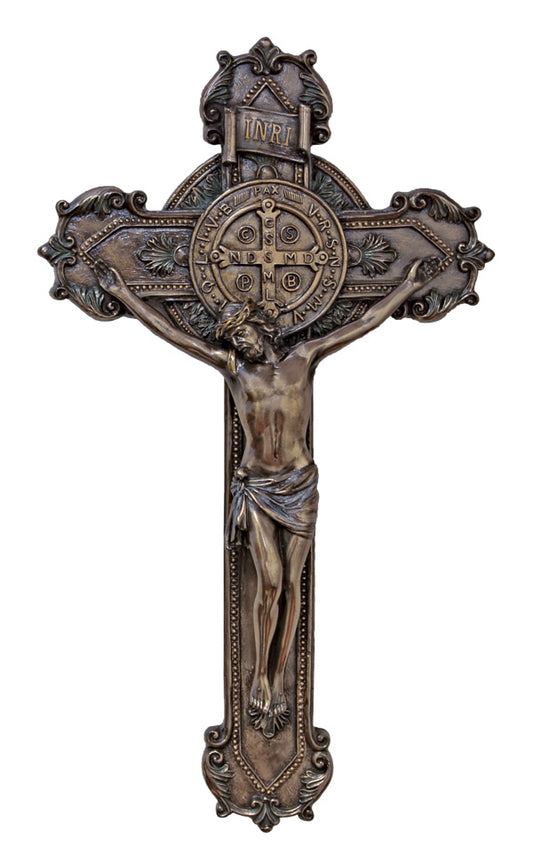 11" St. Benedict Wall Cross, Bronzed Resin, # 64132