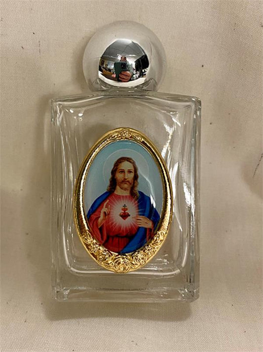 Sacred Heart of Jesus Glass Holy Water Bottle, 1 oz, 2.25", Made in Italy, 4-Count Value Pack, # 64166