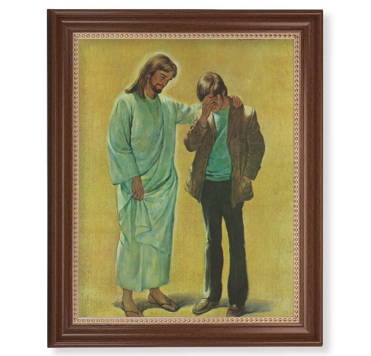 DeSoto: The Pardoning Picture, 13-1/2"x16-9/16 Walnut Finish Frame with Gold Beaded Lip, Textured Italian Print # 22358