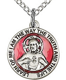 Sterling 3/4" Scapular Medal with Red Enamel, Your Choice of Chain, # 64232