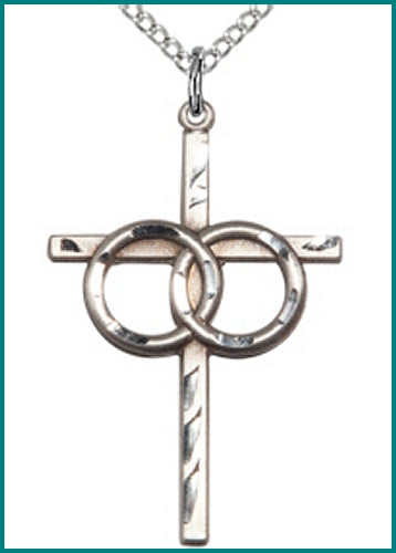 1-1/8" Wedding Cross, Sterling Silver, Your Choice of Chain, # 64252