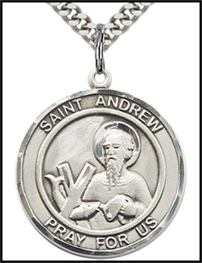 St. Andrew the Apostle Sterling Silver Medal, 1" dia., Your Choice of Chain, # 64283