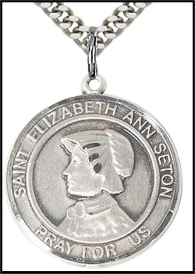 Saint Elizabeth Ann Seton Sterling Silver Medal, 1" dia., Your Choice of Chain, # 64293