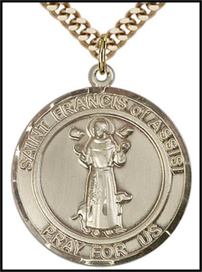 Saint Francis of Assisi 14kt Gold Filled Medal, 1" dia., Your Choice of Chain, # 64298