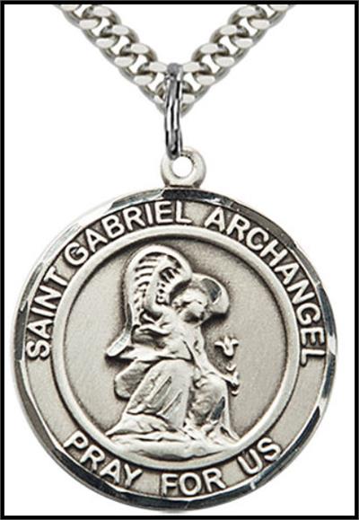 Saint Gabriel the Archangel Sterling Silver Medal, 1" dia., Your Choice of Chain, # 64299