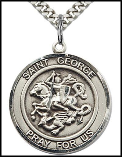 Saint George Sterling Silver Medal, 1" round, 24" Chain, # 64301-sale