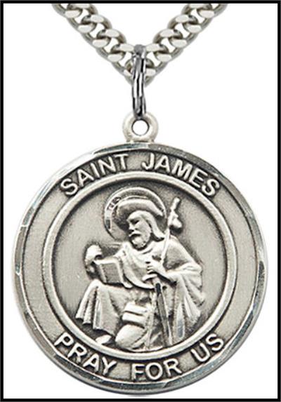 Saint James the Greater Sterling Silver Medal, 1" dia., Your Choice of Chain, # 64311