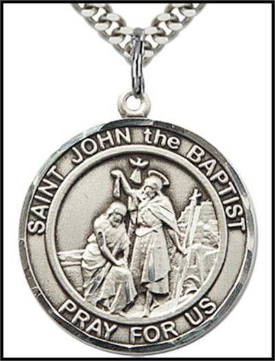 Saint John the Baptist Sterling Silver Medal, 1" dia., Your Choice of Chain, # 64315